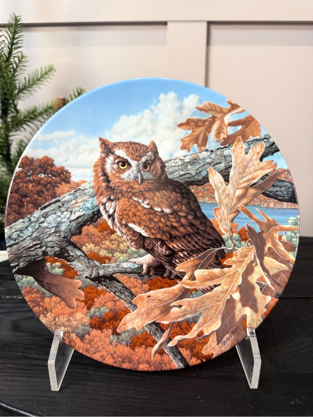 EASTERN SCREECH OWL collector plate JIM BEAUDOIN Stately Owls BIRDS OF PREY